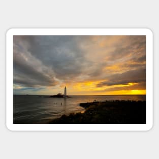 Golden sunrise over St Mary's Island Sticker